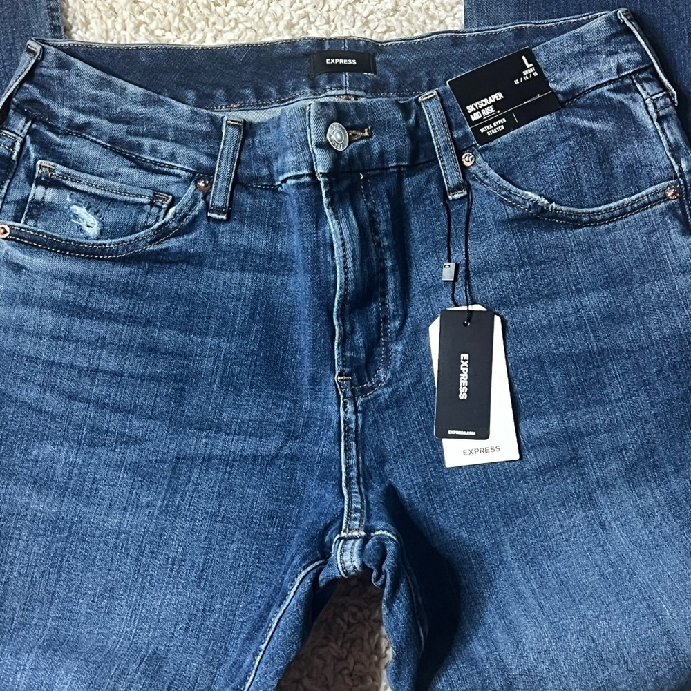WOMENS EXPRESS MID RISE ULTRA HYPER STRETCH SZ 12/14/16 JEANS LG/SHORT NWT - Picture 8 of 14